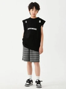 青少年男孩格紋短褲，韓式休閒中長款夏季短褲