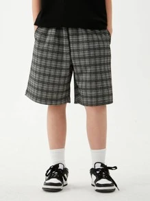 青少年男孩格紋短褲，韓式休閒中長款夏季短褲