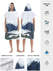 1入组山地圖案連帽浴袍，旅行用創意超細纖維速乾浴巾，家用 - 彩色 - 查看 3