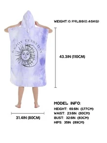 1pc Moon & Sun Pattern Hooded Bathrobe, Simple Microfiber Quick Drying Bath Wrap Towel For Travel, Home - Multicolor - View 4