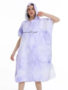 1pc Moon & Sun Pattern Hooded Bathrobe, Simple Microfiber Quick Drying Bath Wrap Towel For Travel, Home - Multicolor - View 6