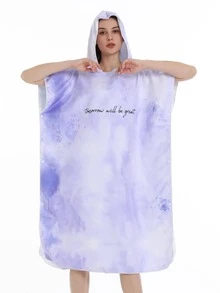 1pc Moon & Sun Pattern Hooded Bathrobe, Simple Microfiber Quick Drying Bath Wrap Towel For Travel, Home - Multicolor - View 5