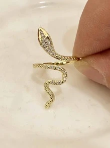 1pc Glamorous Rhinestone Decor Snake Design Wrap Ring For Women For Daily Decoration Copper Jewelry - Yellow Gold - View 4