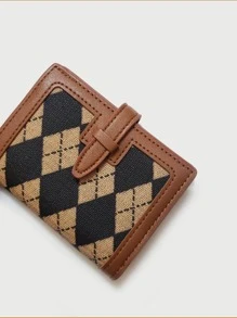 Colourblock Small Wallet Geometric Pattern Bifold - Brown - View 5