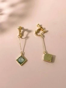 1雙時尚鋅合金方形裝飾夾式耳環適合女士日常裝飾 - 彩色 - 查看 3