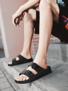 男士搭扣裝飾黑色戶外拖鞋 - 黑色 - 查看 4