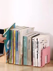 1入組素色裝飾書立，簡單多層多功能桌面書立，用於書籍存儲，分隔板 - 粉色 - 查看 4