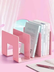 1入組素色裝飾書立，簡單多層多功能桌面書立，用於書籍存儲，分隔板 - 粉色 - 查看 2