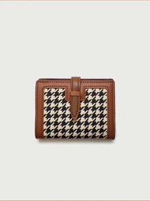 Colourblock Small Wallet Houndstooth Pattern Bifold - Brown - View 3