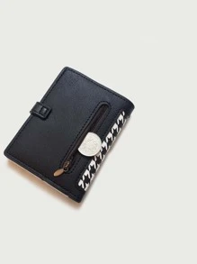 经典复古女士短款钱包带卡槽拉链零钱包千鸟格豹纹包礼物教师节礼物女士钱包钱包小钱包 - 黑與白 - 查看 6