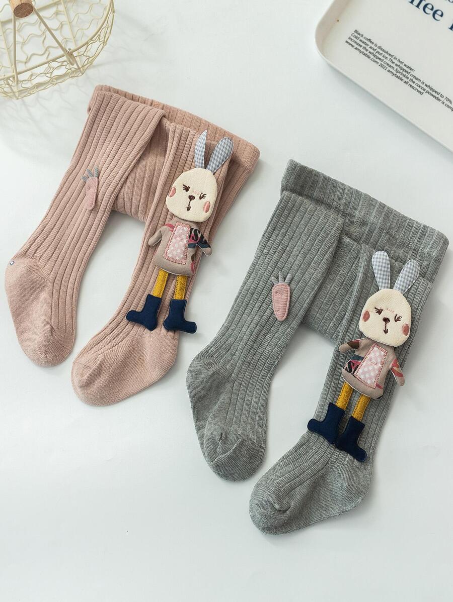 2pcs Toddler Girls' Tights With Cartoon Rabbit Decorations And Tight Pants - Multicolor - View 1