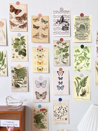 30張植物圖案明信片，黃色創意紙質DIY裝飾卡