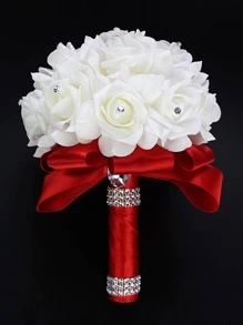 1pc Flower Decor Wedding Bouquet For Romantic Wedding,Wedding Photo Props - Red - View 1