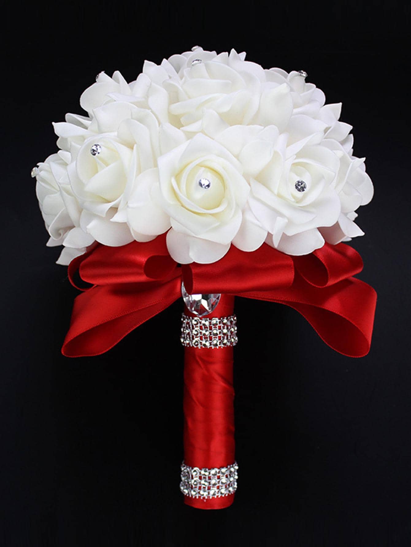 1pc Flower Decor Wedding Bouquet For Romantic Wedding,Wedding Photo Props - Red - View 1