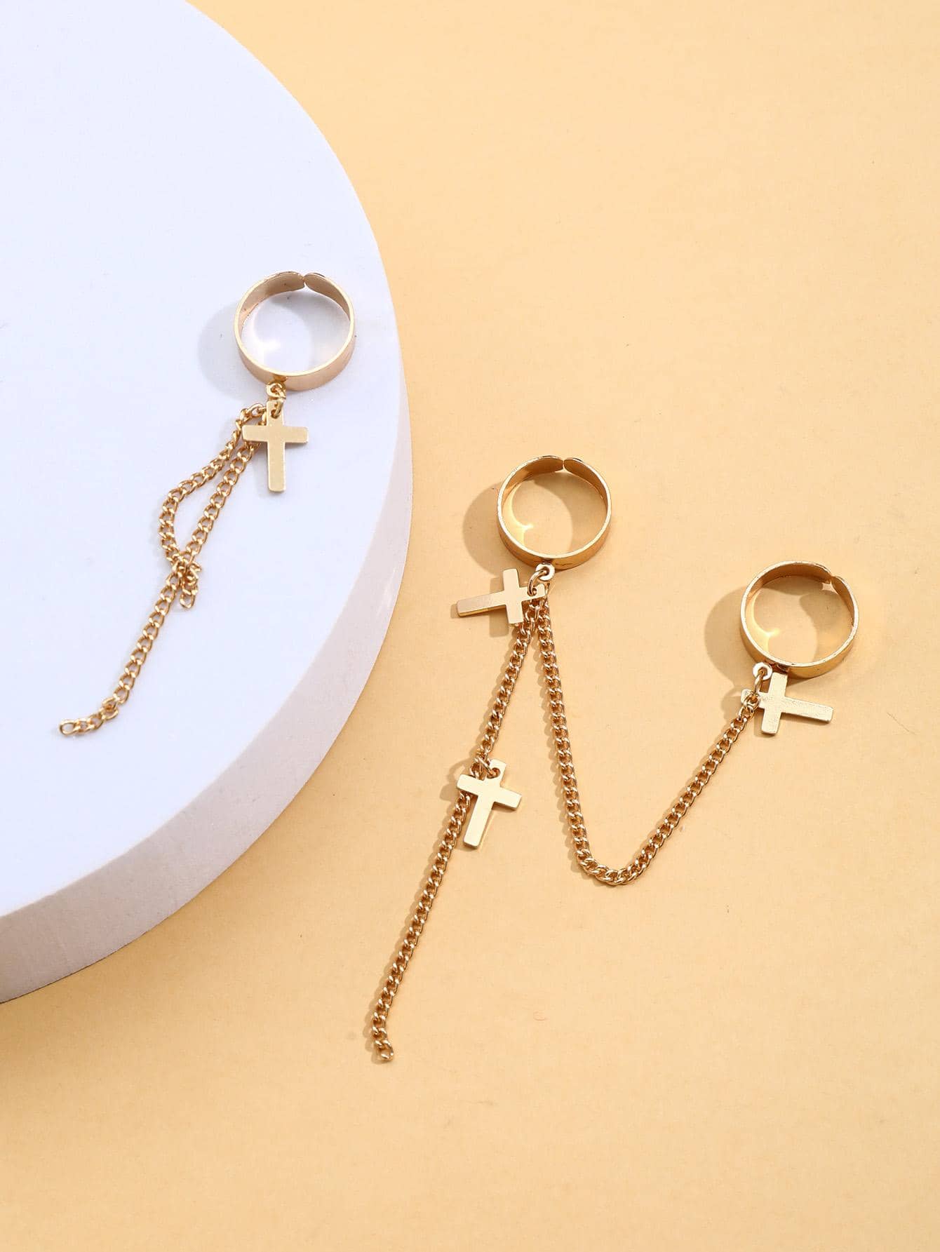 2pcs/set Cross Decor Ring - Yellow Gold - View 1