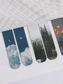 2pcs Moon & Cloud Pattern Magnet Bookmark, Creative Portable Multi-purpose Book Marker For Reading Book - Dusty Blue - View 3