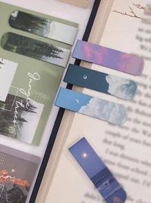 2pcs Moon & Cloud Pattern Magnet Bookmark, Creative Portable Multi-purpose Book Marker For Reading Book - Dusty Blue - View 4