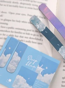 2pcs Moon & Cloud Pattern Magnet Bookmark, Creative Portable Multi-purpose Book Marker For Reading Book - Dusty Blue - View 6