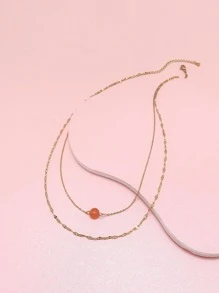 時尚不銹鋼珠子墜飾多層次項鍊適合女士日常裝飾 - 橘色 - 查看 2