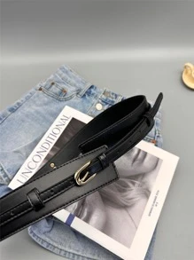 Simple Style Metal Buckle Belt For Coats And Dresses Summer, School Fall, Autumn, Halloween - Black - View 3