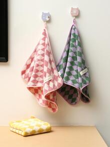 1条珊瑚绒柔软轻盈不掉毛格子花卉印花吸水速干干发巾/浴巾（请根据产品尺寸表购买） - 粉色 - 查看 4