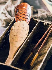 1pc Fish Shaped Wooden Spoon - Red - View 8