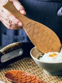 1pc Fish Shaped Wooden Spoon - Red - View 7