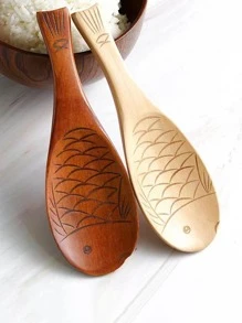 1pc Fish Shaped Wooden Spoon - Red - View 4