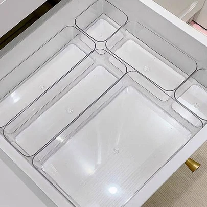 1/4pcs Simple Transparent Drawer Storage Box, Small Items Organizer Stackable Boxes Sun Travel Cool