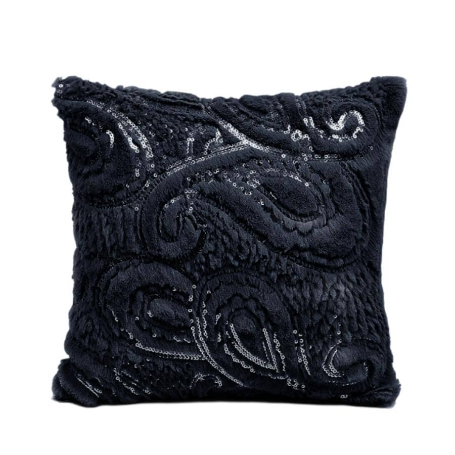1入组佩斯利圖案毛絨靠墊套無填充物，滌綸柔軟黑色抱枕套適合家用 - 黑色 - 查看 1