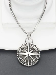 Men Compass Pendant Necklace, For Jewelry Gift And Party - Silver - View 1