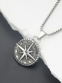 Men Compass Pendant Necklace, For Jewelry Gift And Party - Silver - View 4