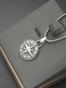 Men Compass Pendant Necklace, For Jewelry Gift And Party - Silver - View 3