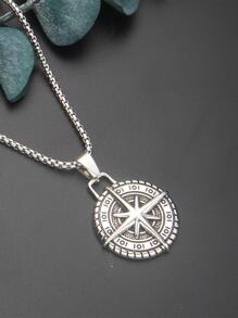 Men Compass Pendant Necklace, For Jewelry Gift And Party - Silver - View 2
