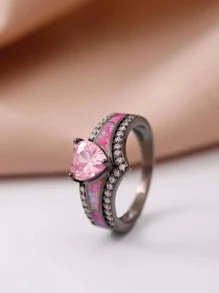 Nhẫn trang trí hình trái tim bằng đá rhinestone - Hồng - Xem 3