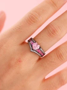 Nhẫn trang trí hình trái tim bằng đá rhinestone - Hồng - Xem 1