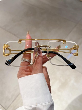 1 st. retro fyrkantiga bågar för kvinnor, vintage dubbelbryggdesign gröna glasögon med leopardmönsterdekor på skalmarna, svart metallbåge för sommarstrandsemester, utomhus, resor