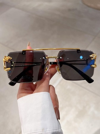 1pc Women's Retro Square Eyeglasses, Vintage Double Bridge Design Green Frame Leopard Decor Black Legs, Metal Temples Fashion Glasses For Summer Beach Vacation,Outdoor,Travel