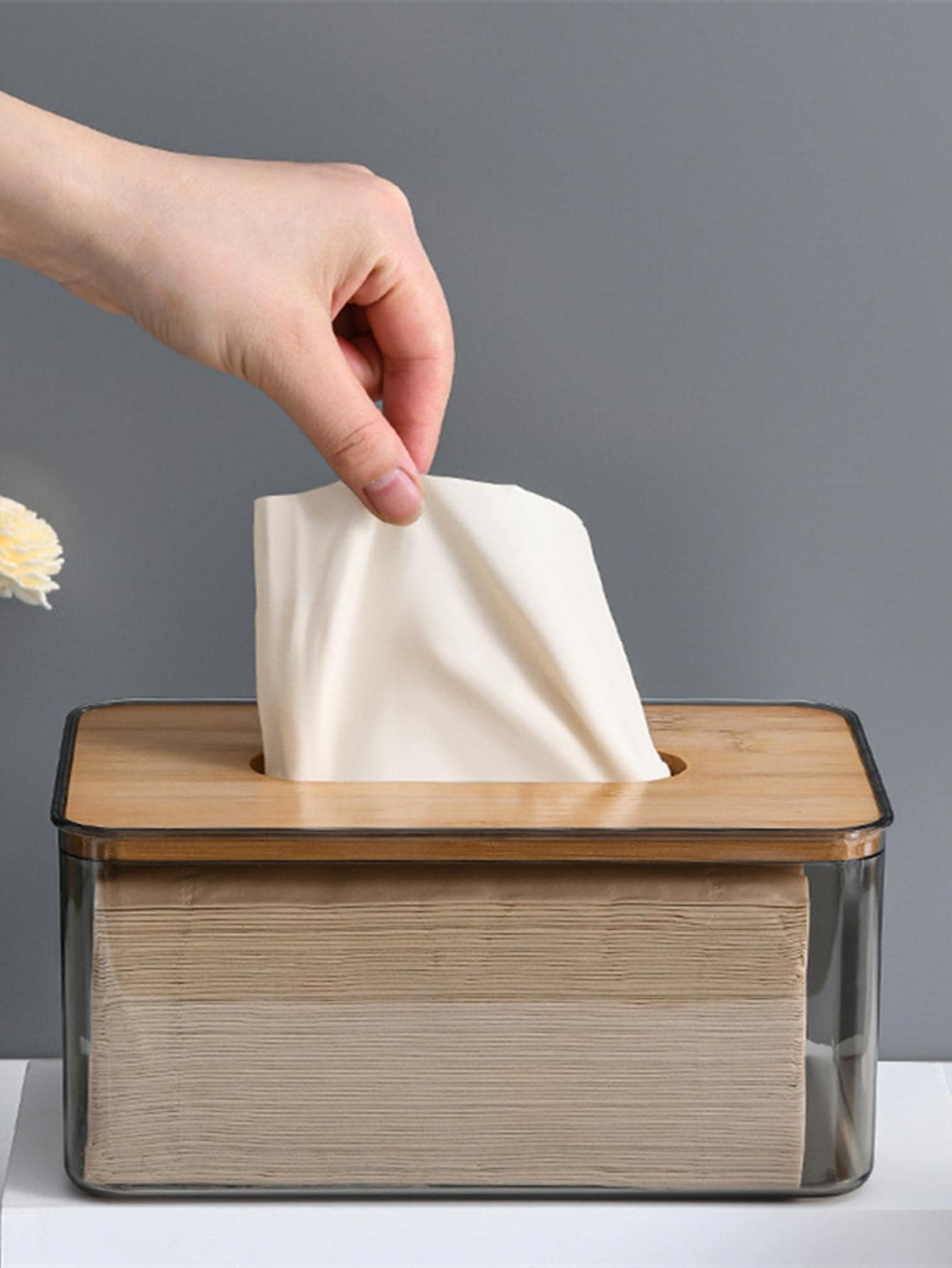 1pc Clear Tissue Storage Box, ABS Minimalist Tissue Organizer Box For Household - Clear - View 1