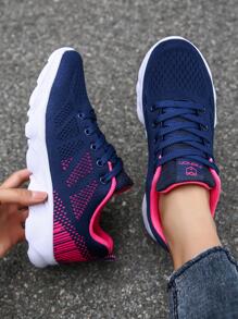 女用輕量低筒圓頭休閒運動鞋四季防滑軟底透氣編織鞋面 - 彩色 - 查看 2