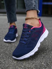 女用輕量低筒圓頭休閒運動鞋四季防滑軟底透氣編織鞋面 - 彩色 - 查看 9