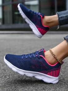 女用輕量低筒圓頭休閒運動鞋四季防滑軟底透氣編織鞋面 - 彩色 - 查看 4