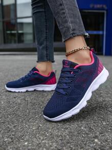 女用輕量低筒圓頭休閒運動鞋四季防滑軟底透氣編織鞋面 - 彩色 - 查看 3