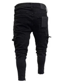 Pantalones Vaqueros Pitillo Rasgados Para Hombre Negro - Negro - Ver 2