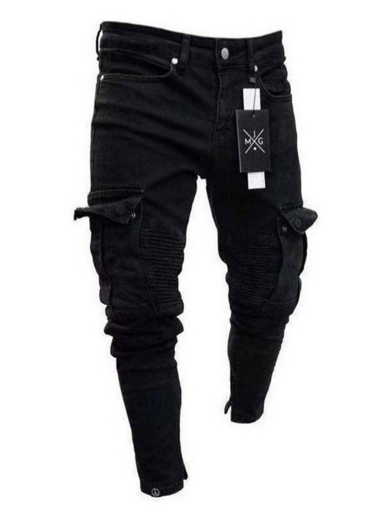 Pantalones Vaqueros Pitillo Rasgados Para Hombre Negro - Negro - Ver 1