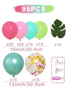 95件派對裝飾用品，火烈鳥主題彩色氣球膠水鏈，生日假日派對背景裝飾用品彩纷氣球套裝 - 彩色 - 查看 4