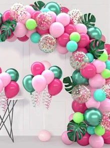 95件派對裝飾用品，火烈鳥主題彩色氣球膠水鏈，生日假日派對背景裝飾用品彩纷氣球套裝 - 彩色 - 查看 3