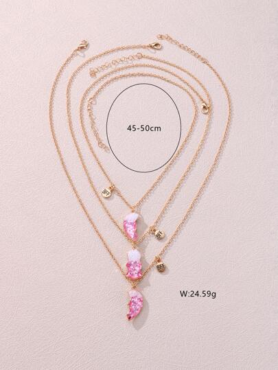 3pcs Girls' Bff Heart Shaped Zinc Alloy Pendant Necklace With Glitter Design, Magnetic Closure. Perfect Birthday Gift For Best Friends