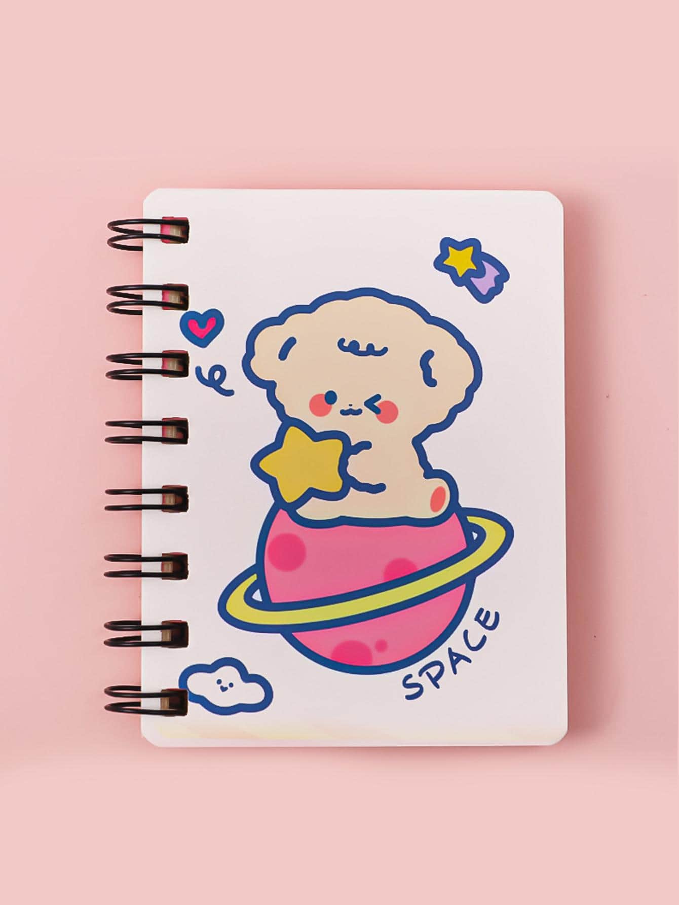 1pc Cartoon Graphic Spiral Notebook, Cute Beige Portable Mini Notebook For School Student - Beige - View 1