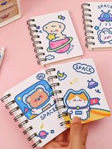1pc Cartoon Graphic Spiral Notebook, Cute Beige Portable Mini Notebook For School Student - Beige - View 2